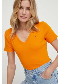 Tommy Hilfiger t-shirt bawełniany damski kolor pomarańczowy WW0WW40584 ze sklepu ANSWEAR.com w kategorii Bluzki damskie - zdjęcie 169637969