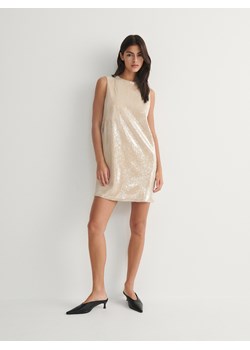 Reserved - Sukienka mini z cekinami - kremowy ze sklepu Reserved w kategorii Sukienki - zdjęcie 169639835