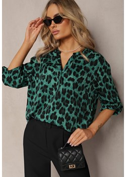 Zielona Bluzka w Panterkowe Cętki z Zapinanym Dekoltem Jabberia ze sklepu Renee odzież w kategorii Bluzki damskie - zdjęcie 169641236