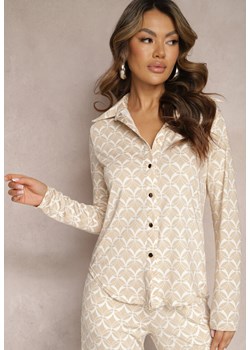 Beżowa Koszula o Unikatowym Deseniu z Metalicznymi Guzikami Amidela ze sklepu Renee odzież w kategorii Koszule damskie - zdjęcie 169641287