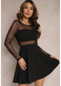 Czarna Mini Sukienka Rozkloszowana z Siateczką Perintema ze sklepu Renee odzież w kategorii Sukienki - zdjęcie 169641437