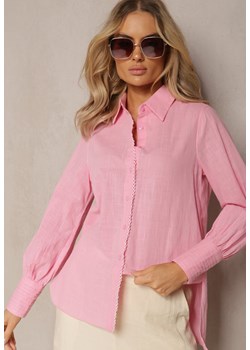 Różowa Koszula z Bawełny z Ozdobnym Haftem Przy Guzikach Gevindia ze sklepu Renee odzież w kategorii Koszule damskie - zdjęcie 169645447