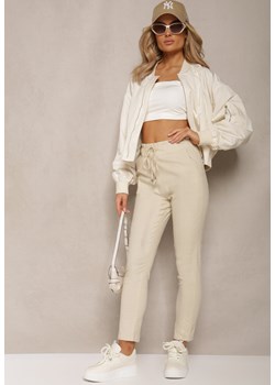 Jasnobeżowe Spodnie z Regularnym Stanem Ściągane Sznurkiem Aryle ze sklepu Renee odzież w kategorii Spodnie damskie - zdjęcie 169645457