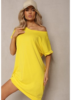 Żółta  T-shirtowa Sukienka Pudełkowa z Elastycznej Bawełny Ellensa ze sklepu Renee odzież w kategorii Sukienki - zdjęcie 169645497