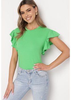 Zielony T-shirt z Falowanym Rękawem Aidira ze sklepu Born2be Odzież w kategorii Bluzki damskie - zdjęcie 169646276