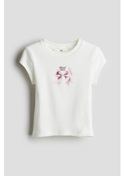 H & M - T-shirt w prążki - Biały ze sklepu H&M w kategorii Bluzki dziewczęce - zdjęcie 169648219