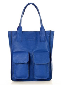 Torebka skórzana shopper bag z kieszeniami - MARCO MAZZINI niebieski ze sklepu Verostilo w kategorii Torby Shopper bag - zdjęcie 169649256