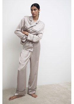 H & M - Satynowa piżama z koszulą i spodniami - Szary ze sklepu H&M w kategorii Piżamy damskie - zdjęcie 169674955