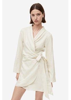 H & M - Kopertowa sukienka z domieszką lnu - Biały ze sklepu H&M w kategorii Sukienki - zdjęcie 169675395