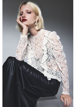 H & M - Koronkowy top z bufiastym rękawem - Biały ze sklepu H&M w kategorii Bluzki damskie - zdjęcie 169675576