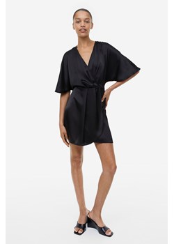 H & M - Satynowa sukienka kopertowa - Czarny ze sklepu H&M w kategorii Sukienki - zdjęcie 169675638
