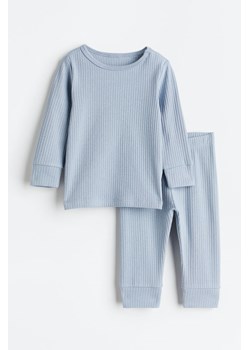 H & M - Bawełniany komplet w prążki - Niebieski ze sklepu H&M w kategorii Komplety niemowlęce - zdjęcie 169676076