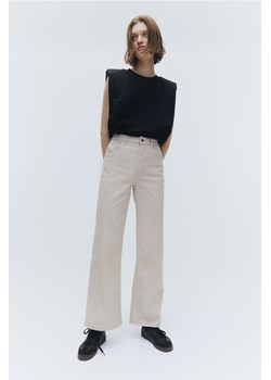 H & M - Szerokie spodnie z diagonalu - Beżowy ze sklepu H&M w kategorii Spodnie damskie - zdjęcie 169676116
