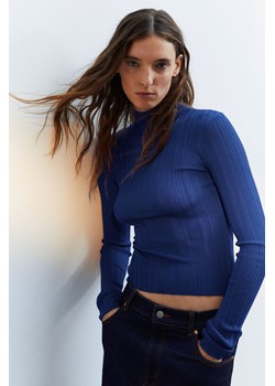 H & M - Prześwitujący top z dzianiny w prążki - Niebieski ze sklepu H&M w kategorii Bluzki damskie - zdjęcie 169676297