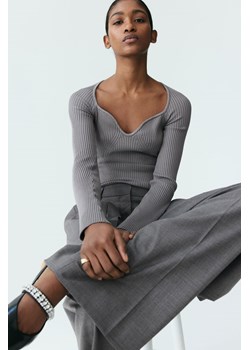 H & M - Sweter o splocie w prążki - Szary ze sklepu H&M w kategorii Swetry damskie - zdjęcie 169676318