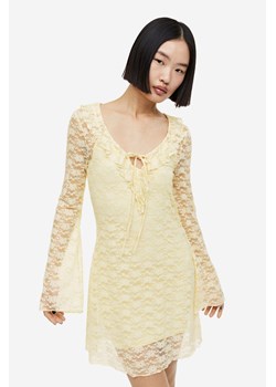 H & M - Koronkowa sukienka z falbanką - Żółty ze sklepu H&M w kategorii Sukienki - zdjęcie 169676347