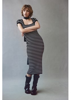 H & M - Sukienka midi z dzianiny w prążki - Czarny ze sklepu H&M w kategorii Sukienki - zdjęcie 169676808