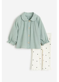H & M - Komplet 2-częściowy z bluzką i legginsami - Zielony ze sklepu H&M w kategorii Komplety niemowlęce - zdjęcie 169677569