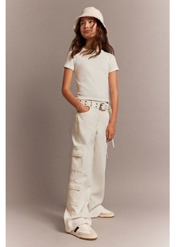 H & M - Dżinsy cargo Wide Leg Loose Fit - Biały ze sklepu H&M w kategorii Spodnie dziewczęce - zdjęcie 169677575
