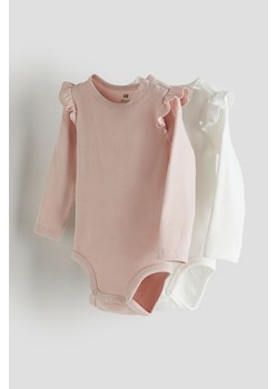 H & M - Body z długim rękawem 2-pak - Różowy ze sklepu H&M w kategorii Body niemowlęce - zdjęcie 169677625