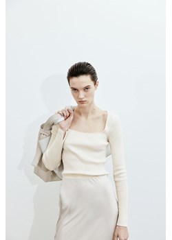 H & M - Dzianinowy top z dekoltem karo - Beżowy ze sklepu H&M w kategorii Bluzki damskie - zdjęcie 169677908