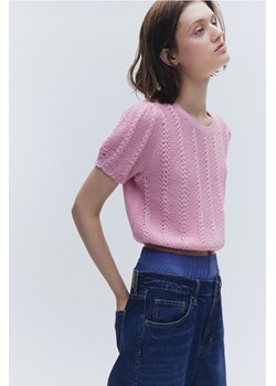 H & M - Dzianinowy top z bufiastym rękawem - Różowy ze sklepu H&M w kategorii Bluzki damskie - zdjęcie 169678397