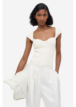 H & M - Top z dzianiny w prążki - Biały ze sklepu H&M w kategorii Bluzki damskie - zdjęcie 169678547