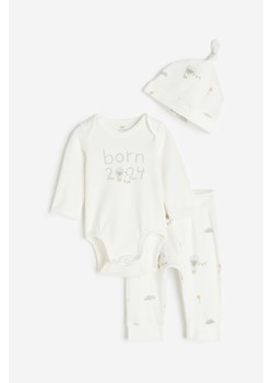 H & M - Bawełniany komplet 3-częściowy - Biały ze sklepu H&M w kategorii Komplety niemowlęce - zdjęcie 169678786