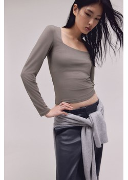 H & M - Dżersejowy top z długim rękawem - Beżowy ze sklepu H&M w kategorii Bluzki damskie - zdjęcie 169679168