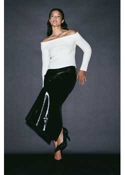 H & M - Prążkowany dzianinowy top z odkrytymi ramionami - Biały ze sklepu H&M w kategorii Bluzki damskie - zdjęcie 169679618