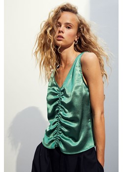 H & M - Satynowy top z marszczeniem - Zielony ze sklepu H&M w kategorii Bluzki damskie - zdjęcie 169679637