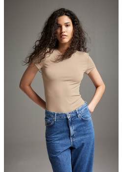 H & M - Dopasowany T-shirt z mikrofibry - Brązowy ze sklepu H&M w kategorii Bluzki damskie - zdjęcie 169680337