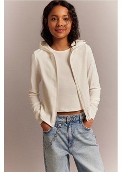 H & M - Rozpinana prążkowana bluza z kapturem - Biały ze sklepu H&M w kategorii Bluzy dziewczęce - zdjęcie 169680629