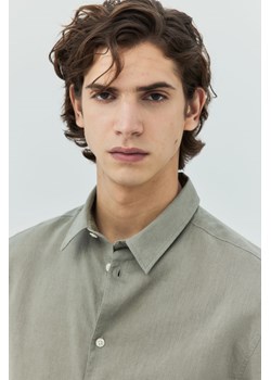 H & M - Koszula z domieszką lnu Regular Fit - Zielony ze sklepu H&M w kategorii Koszule męskie - zdjęcie 169680985