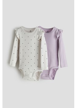 H & M - Body z długim rękawem 2-pak - Fioletowy ze sklepu H&M w kategorii Body niemowlęce - zdjęcie 169681087