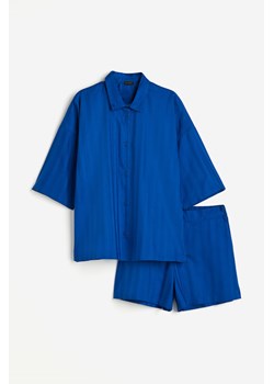 H & M - Piżama z bawełnianej satyny z koszulą i szortami - Niebieski ze sklepu H&M w kategorii Piżamy damskie - zdjęcie 169681237