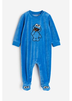 H & M - Welurowa piżama jednoczęściowa - Niebieski ze sklepu H&M w kategorii Pajacyki - zdjęcie 169681525