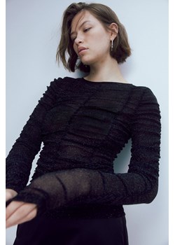 H & M - Marszczony top z siateczki - Czarny ze sklepu H&M w kategorii Bluzki damskie - zdjęcie 169681818