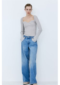 H & M - Sweter o splocie w prążki - Srebrny ze sklepu H&M w kategorii Swetry damskie - zdjęcie 169681969