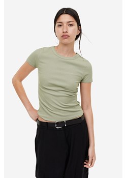 H & M - Prążkowany T-shirt z domieszką modalu - Zielony ze sklepu H&M w kategorii Bluzki damskie - zdjęcie 169682076