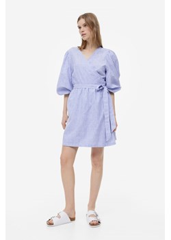 H & M - Kopertowa sukienka z domieszką lnu - Niebieski ze sklepu H&M w kategorii Sukienki - zdjęcie 169682079