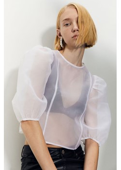 H & M - Top z organzy z bufiastym rękawem - Biały ze sklepu H&M w kategorii Bluzki damskie - zdjęcie 169682326