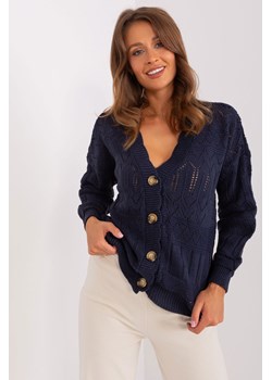 Granatowy ażurowy sweter rozpinany z wełną ze sklepu 5.10.15 w kategorii Swetry damskie - zdjęcie 169684218