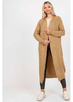 Camelowy maxi kardigan z ażurowym wzorem ze sklepu 5.10.15 w kategorii Swetry damskie - zdjęcie 169684306