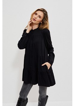 Czarna koszula damska z falbanką i długim rękawem ze sklepu 5.10.15 w kategorii Bluzki damskie - zdjęcie 169685105