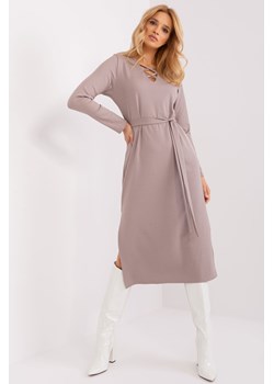 Ciemnobeżowa prosta sukienka w prążek ze sklepu 5.10.15 w kategorii Sukienki - zdjęcie 169685166