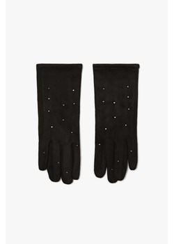 Czarne rękawiczki damskie zamszowe z dżetami ze sklepu 5.10.15 w kategorii Rękawiczki damskie - zdjęcie 169685366