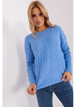 Niebieski sweter damski z warkoczami i ściągaczami ze sklepu 5.10.15 w kategorii Swetry damskie - zdjęcie 169685818