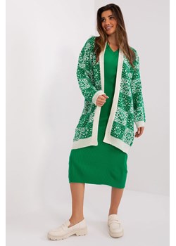 Zielono-ecru luźny kardigan we wzory ze sklepu 5.10.15 w kategorii Swetry damskie - zdjęcie 169685966