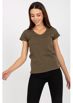 Khaki gładki t-shirt plus size z bawełny ze sklepu 5.10.15 w kategorii Bluzki damskie - zdjęcie 169686287